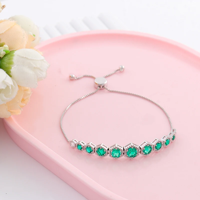 Im Labor angebauter Smaragd <000000> Moissanite Armband 10k Massivgold Grüner Stein Armband Zartes Armband aus echtem Gold Besonderes Geschenk F 8