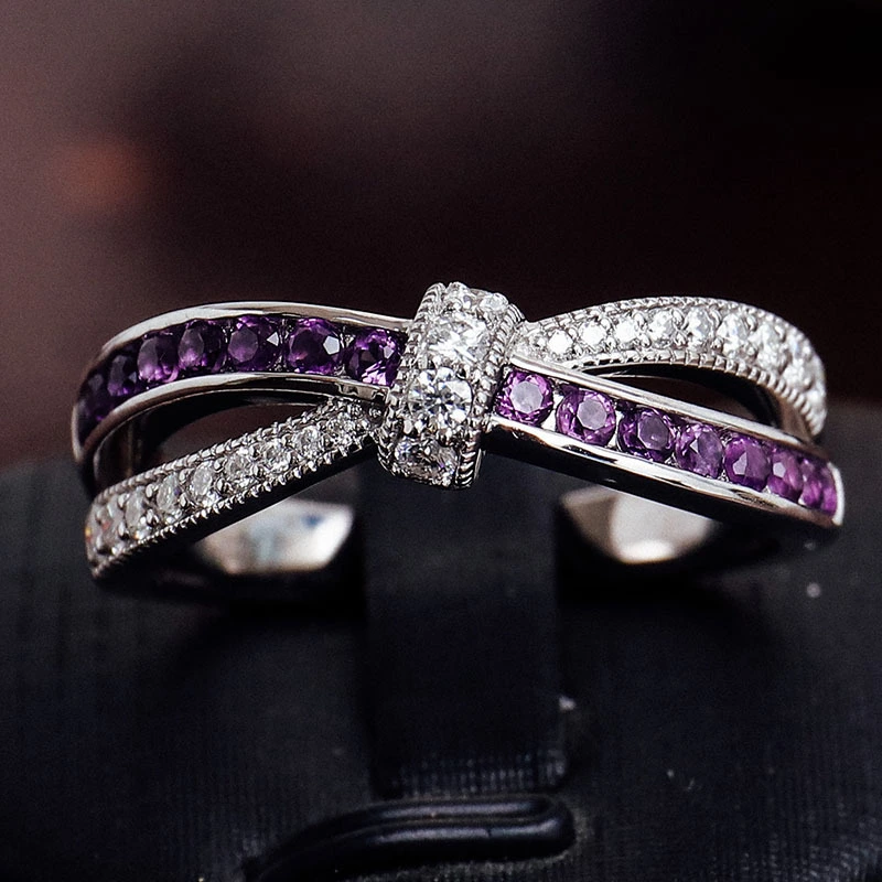 Anneau de mode 10k anneau en or blanc Moissanite blanc + anneau d'or en or violet 1