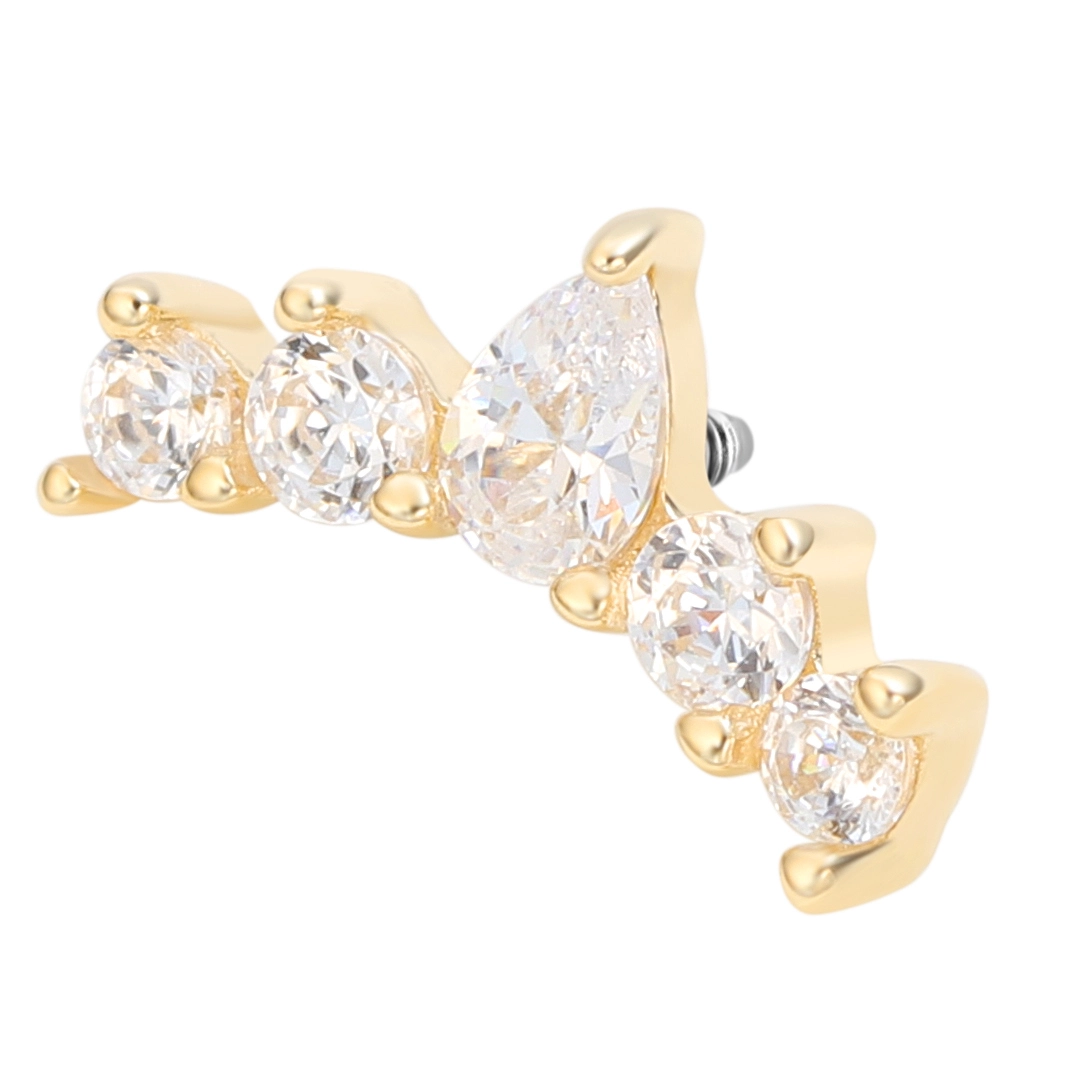 Eternal Metal 14k Solid Gold Fan Pear Cz Cluster Ear Piercing Navel Lip Jewelry 0.9mm Internally Threaded Ends Tops 1