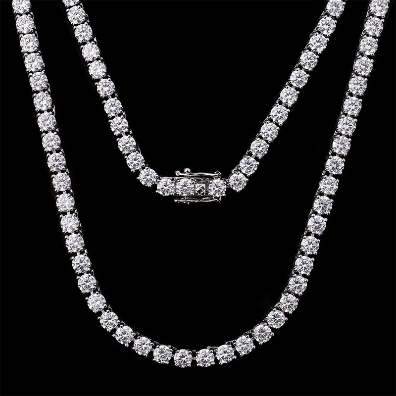 14k White Gold Tennis Chain Fine Jewelry Necklaces Round Cut Moissanite Custom Fashion Jewelry Necklaces 1