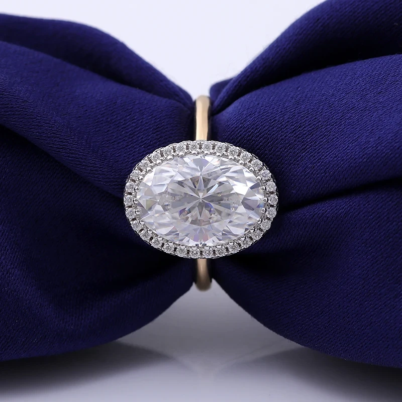 Provence 18 km jaune en or jaune 5,5 carats à grande taille à grande taille ovale coupe Moissanite Rague de fiançailles financières fins bijoux pour amant 1