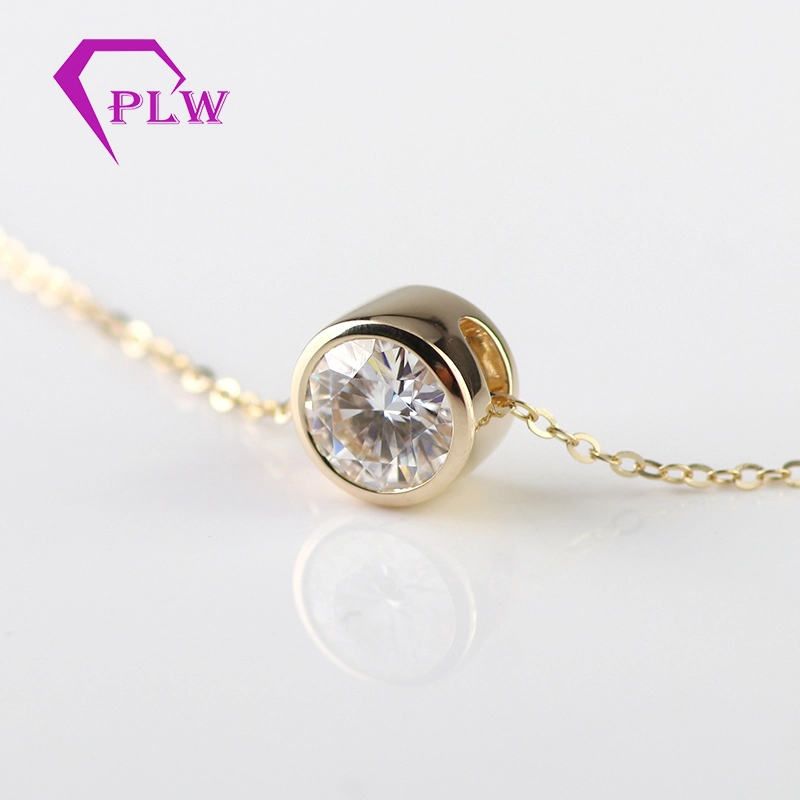 1carat 6,5 mm rond pour toujours monsanite set cozel set 14k réel collier pendentif en or 1