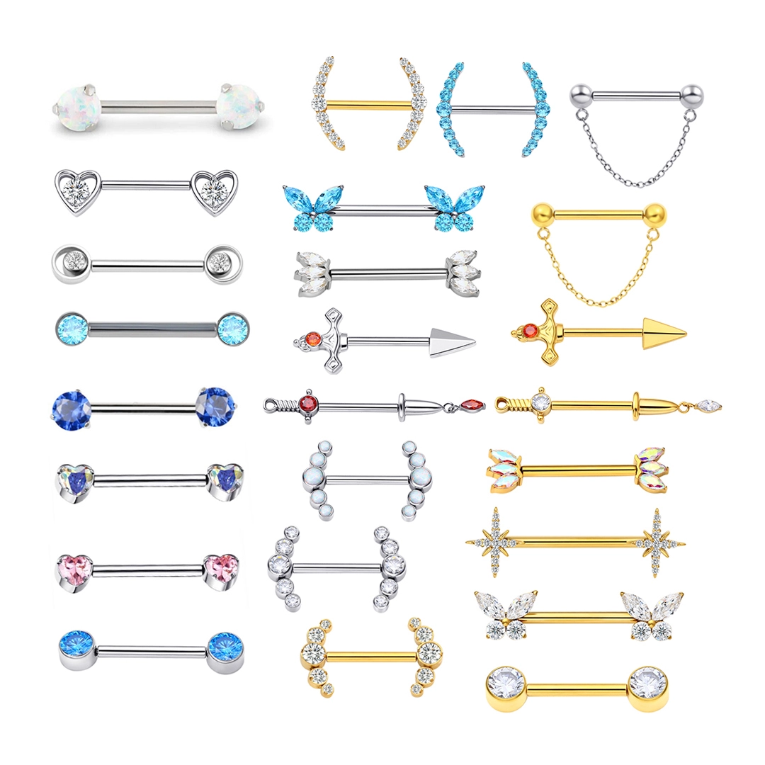 Eternal Metal Astm F136 Titanium Threadlessthreaded Ends Nipple Piercing Cz Prong Set Body Jewelry 1