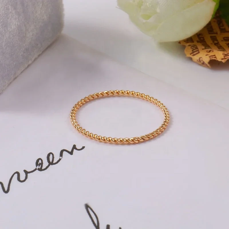High Quality Recommend Customized Screw Shape Plain Band Solid Gold Ring 14k Yellow Solid Gold Rings Men Wedding Fine Jewelry 1