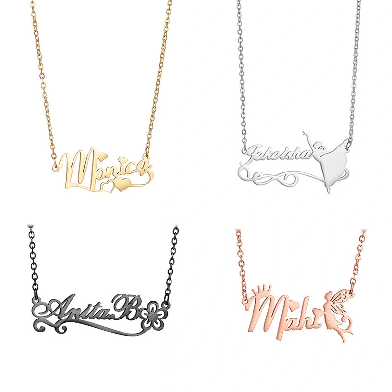 Name Necklace Diy Letter Personalized Lace Embellishment Stainless Steel Neckchain Festival Gift Jewelry 1