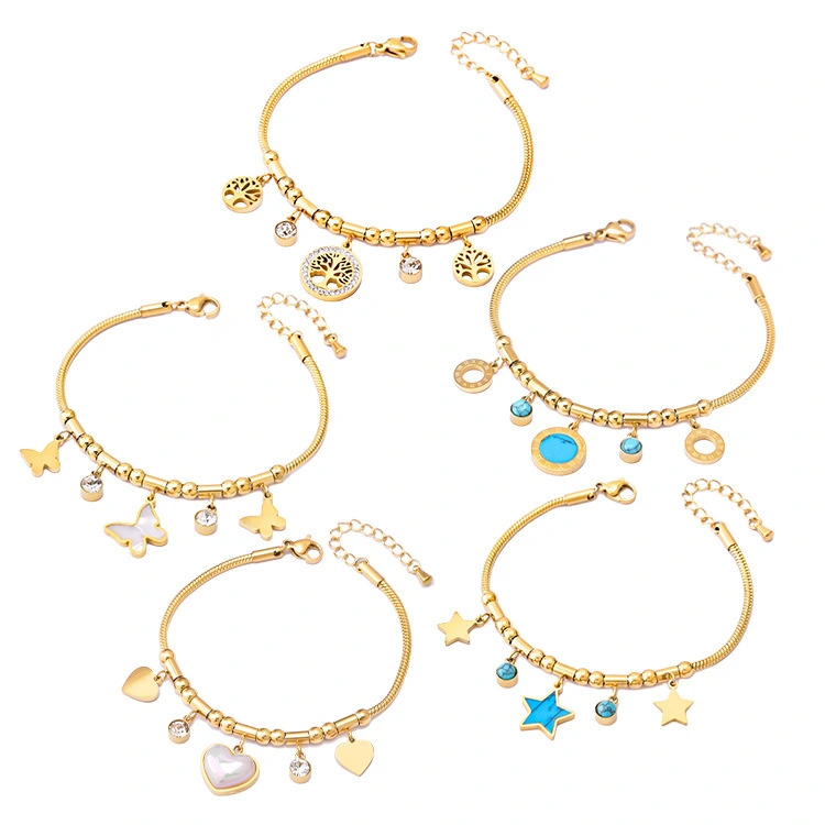 Geometric Bracelet Shell Butterfly Five Pointed Star Stainless Steel Bracelet Women's Non Fading Roman Round Jewelry 1