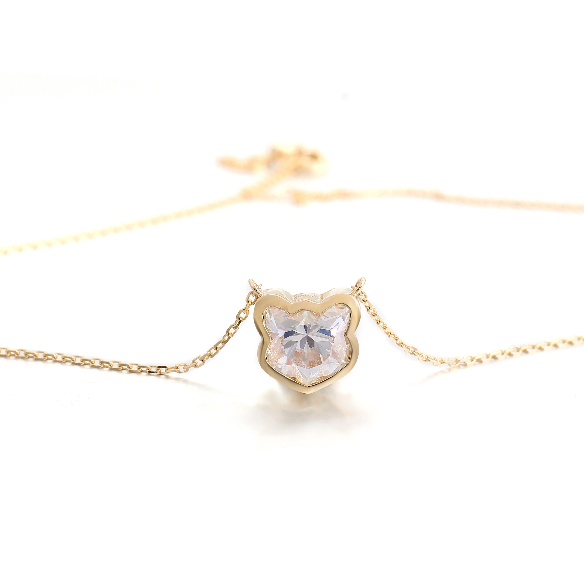 Cat Cut Moissanite Necklace Bezel Set East West Necklace Kitten Charm Moissanite Diamond Necklace Fine Jewelry For Cat Lovers 1