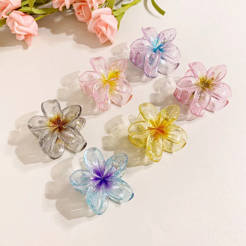 4cm Hairpin Plumeria Hair Claw Clip Gradient Glitter Flower 1