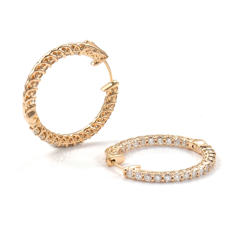 New Arrival Certified 2.5mm Round Excellent Cut Diamond Hoop Earrings In 18k Solid Yellow Gold 1