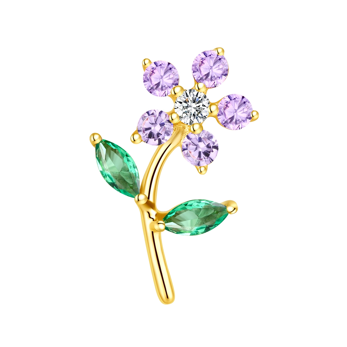 Eternal Metal Romantic 14k Solid Gold Purple Flower Threadless Ear Nose Jewelry Stylish Wedding Zircon Fashion Piercing Gifts 1