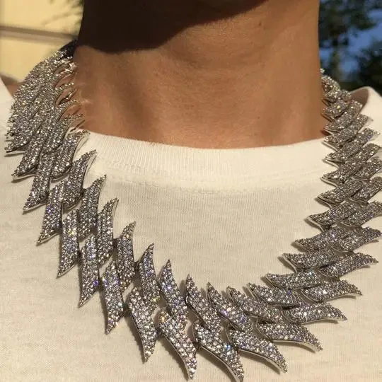 Hip Hop Style Cuban Chain Men's Ice Out Cuban Chain Miami Hip Hop Cuban Necklace Shiny Chain 925 Sterling Silver Platinum Plated 1