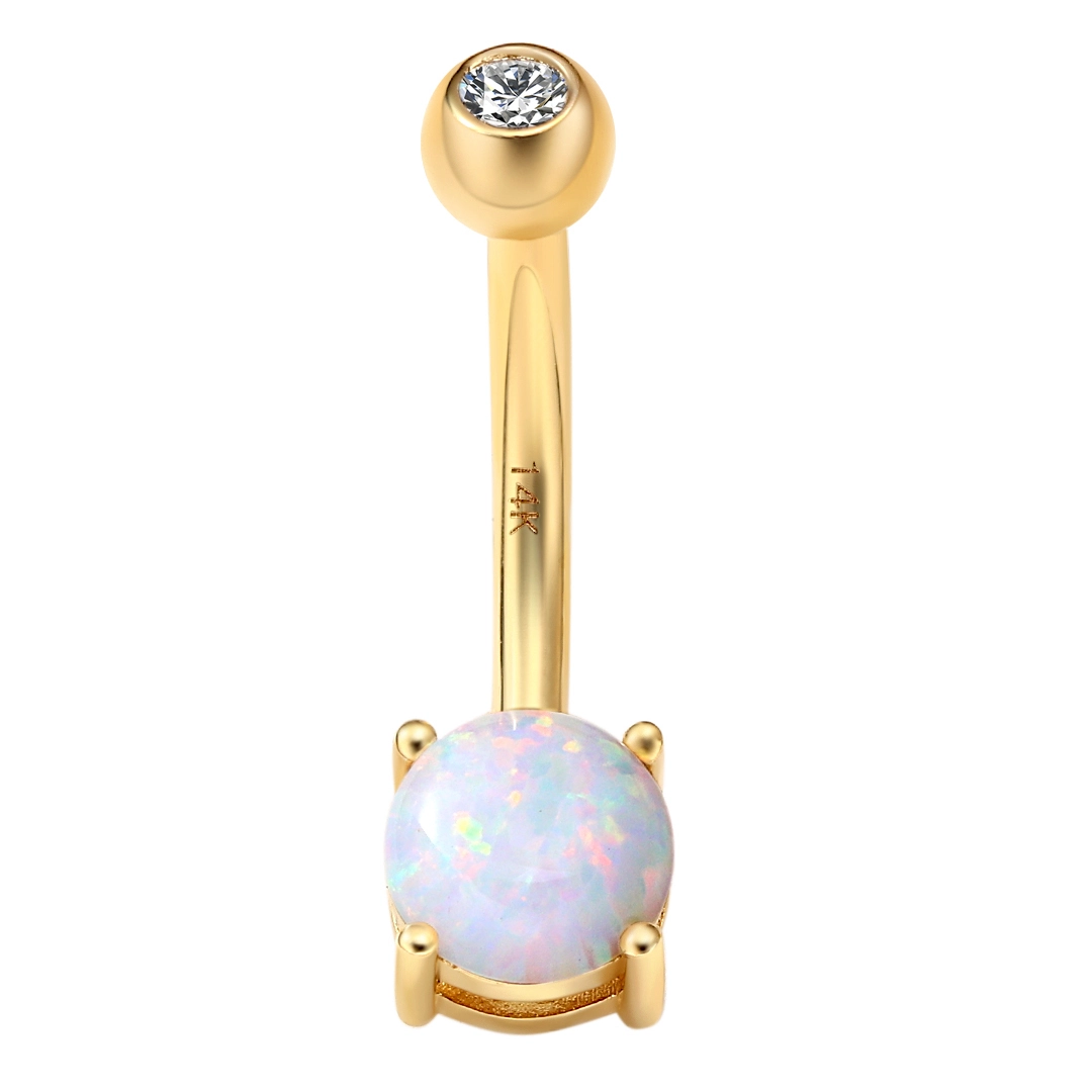 Eternal Metal 14k Solid Gold Internally Threaded Navel Rings With Opal17 Body Piercing Jewelry Wholesale 1