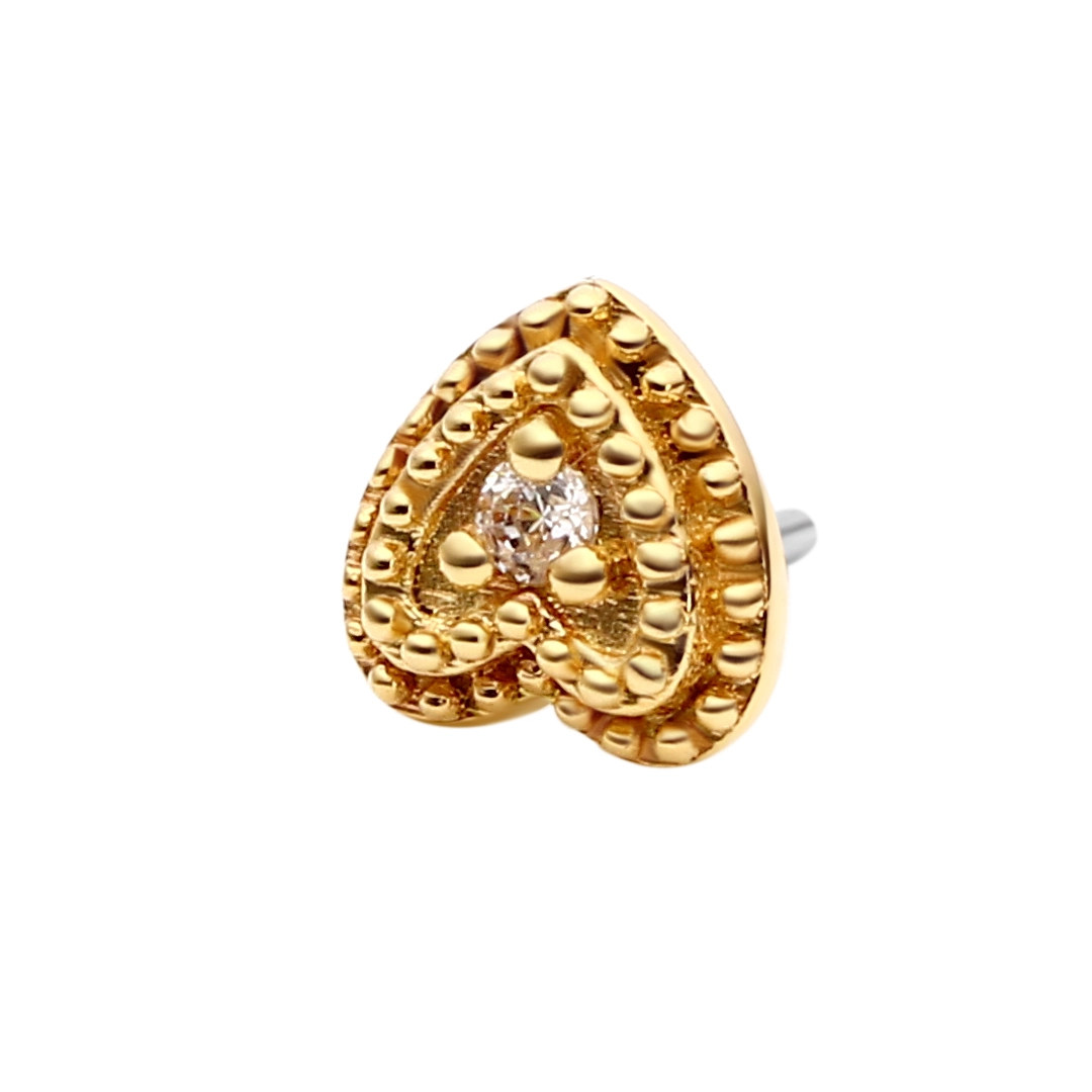 14k Solid Gold Threadless Heart Shape Push Pin Piercing Labret 1
