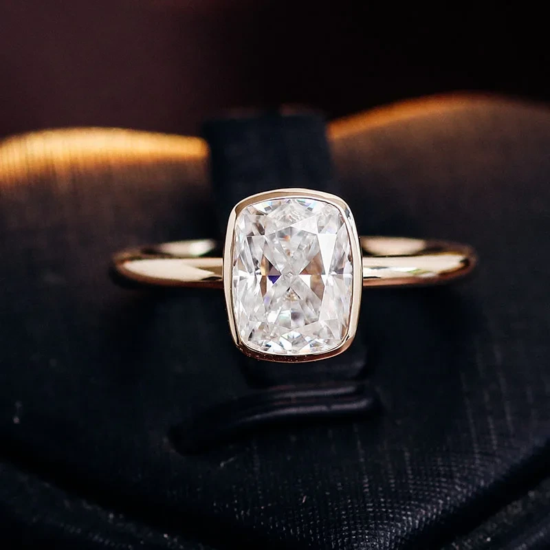 Anillo de mujeres 2 cuartes gh cojín de hielo cortado moissanite diamante bisel de bisel joyería de moda 1