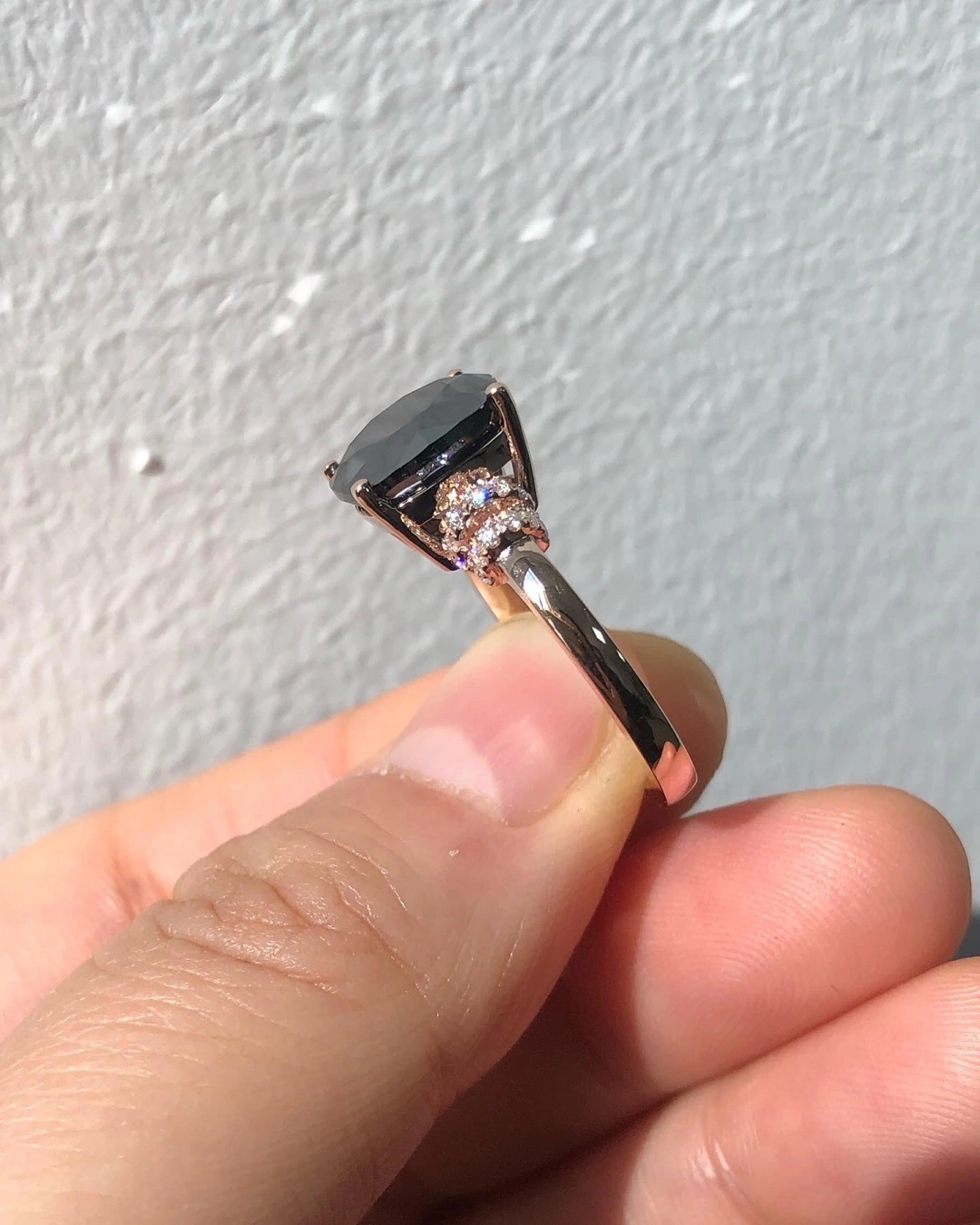 Bagues de fiançailles personnalisées en or blanc et or rose, diamants et moissanite noire 14 carats, pour femmes 1