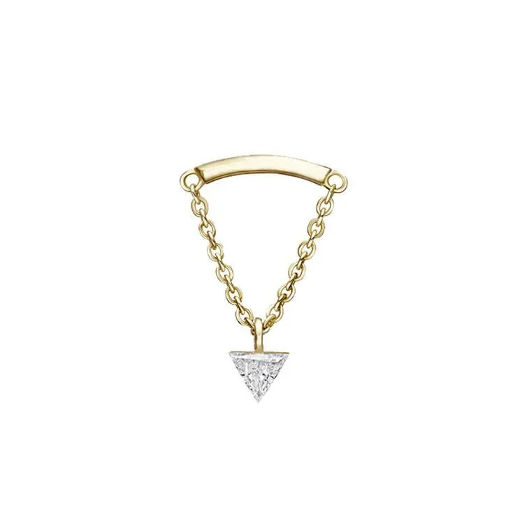 Eternal Metal 18kt Gold 3mm Invisible Set Triangle Diamond Drape Threadless Stud Earring Piercing Jewelry 1