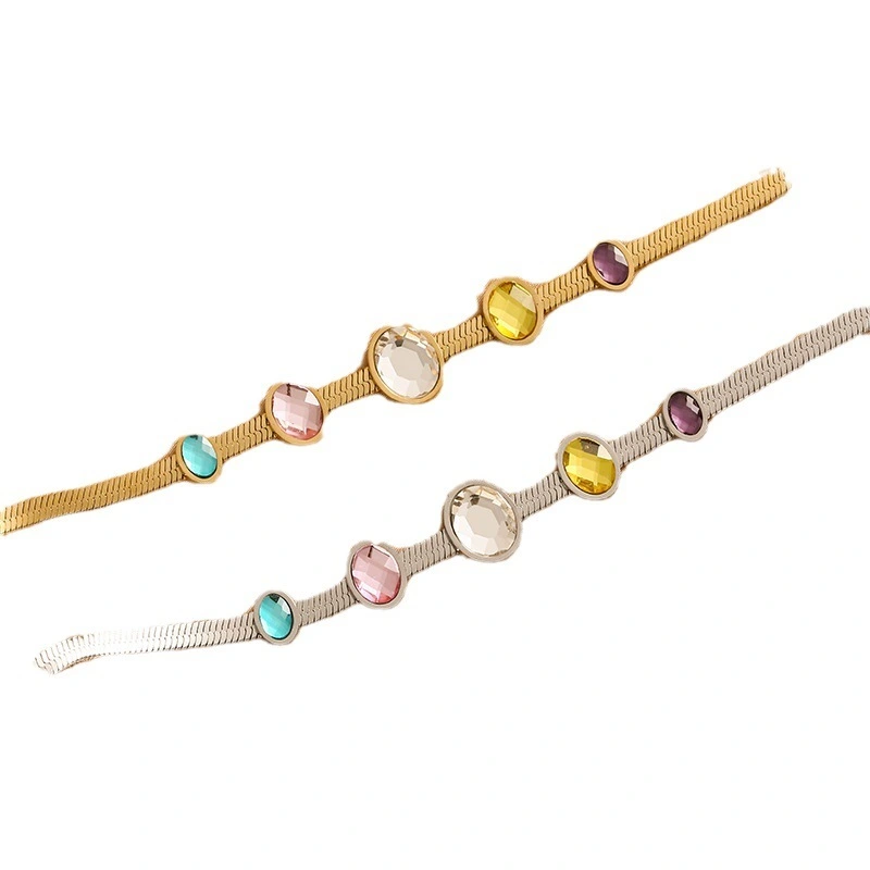 Wholesale New Fashionable Women's Versatile Colored Zirconium Love Bracelets Gold Plated Stainless Steel With Diamond Main Stone 1