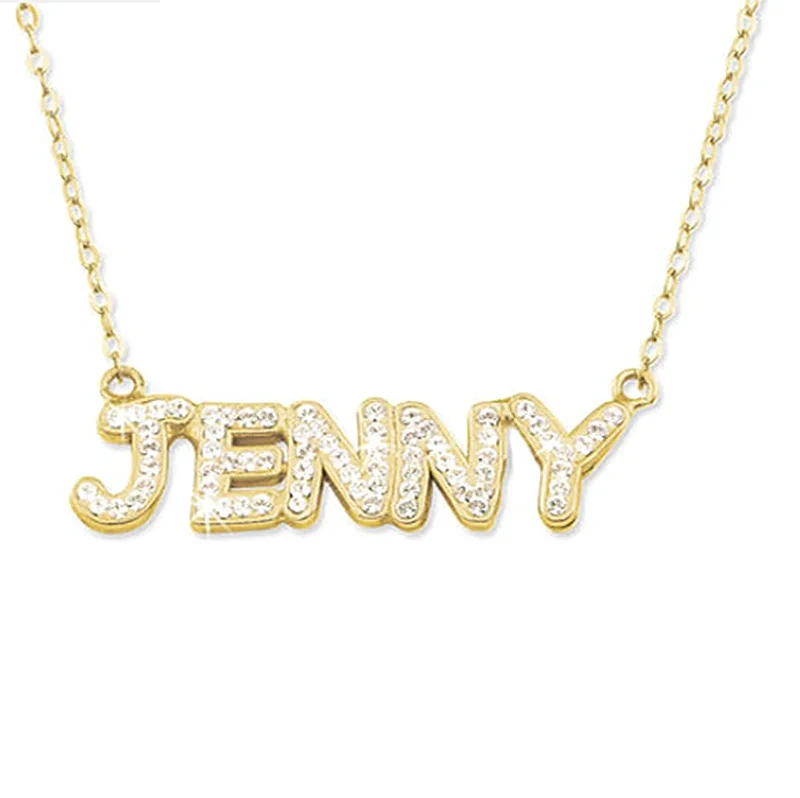 Einzigartige Sterling Silber Gold Plated Name Anhänger Halskette mit Moissanit Diamant 1