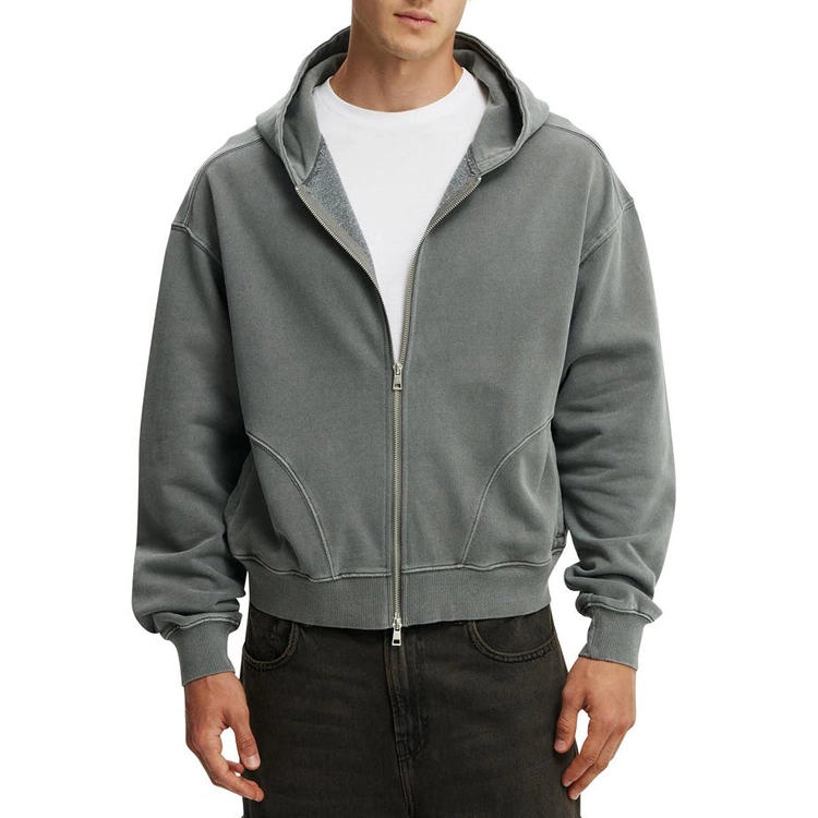 Custom Logo Heavyweight 100% Cotton Full Zipper Hoodie Oversized Thick Drop Shoulder Boxy Cropped Zip Up Hoodie Men 1