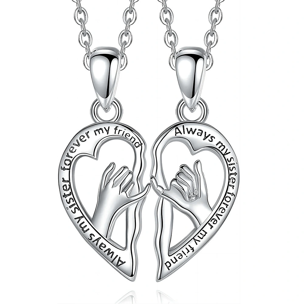 Cross Border Hot Selling Heart Shaped Hand Held Necklace Bff Fashion Collar Chain Valentine's Day Pendant Friendship Necklace 1