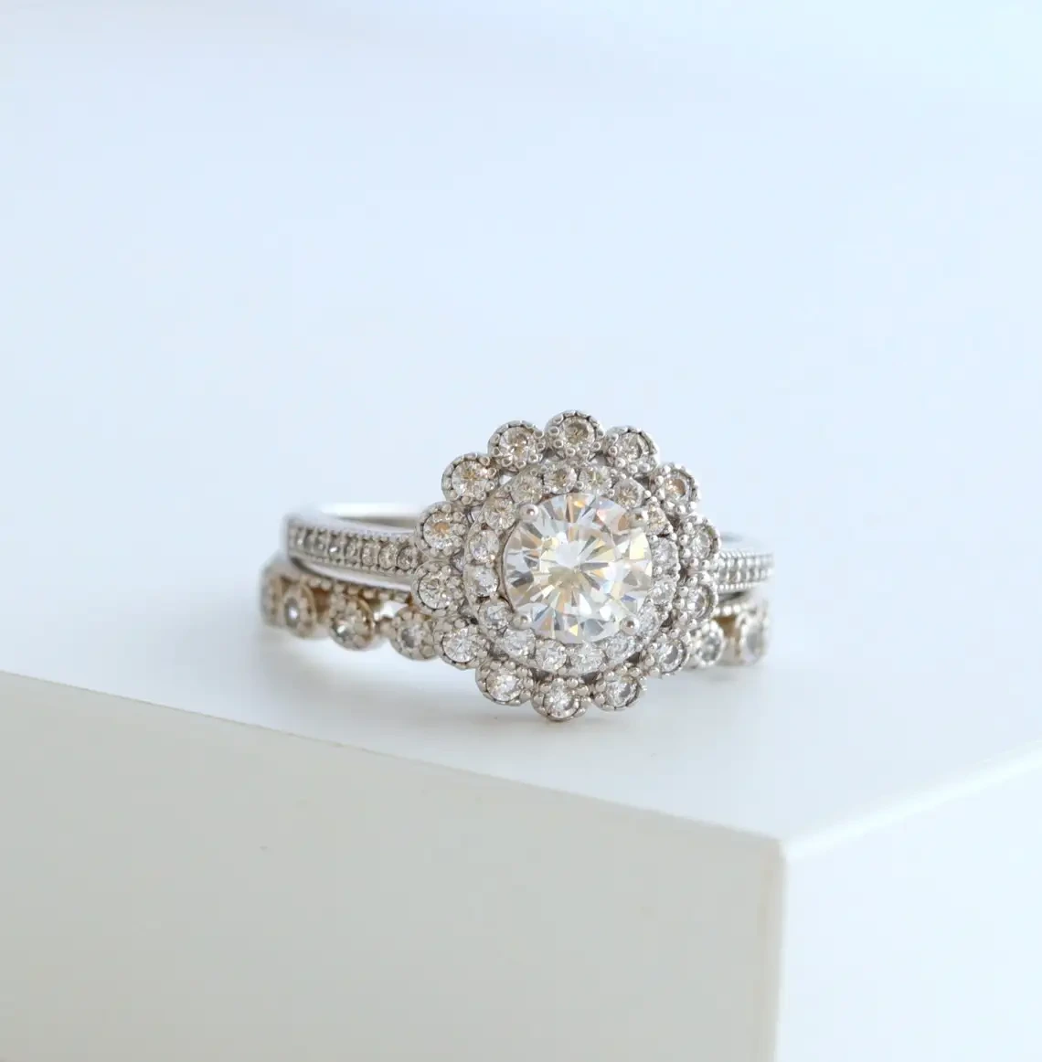 نمط عباد الشمس 14 كيلو الذهب مع 1CT Moissanite Diamond White Gold Set 1