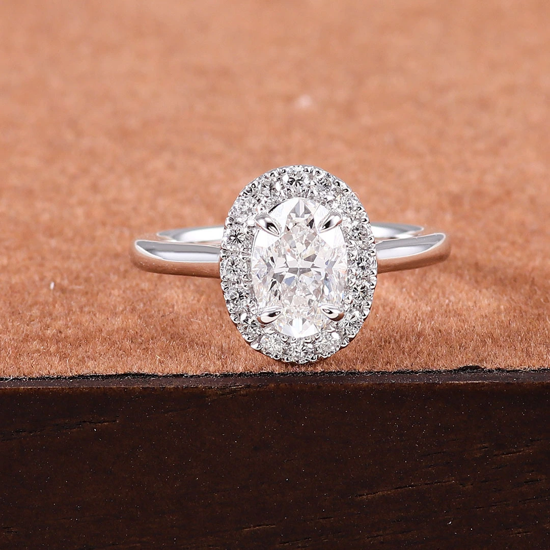 1.0ct Oval Cut Diamond D-vs1 Engagement Ring 14k White Igi Certified Lab Grown Diamond Halo Ring 1