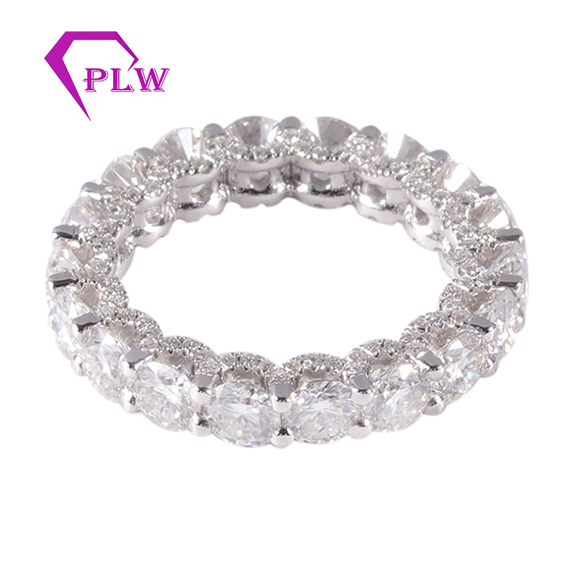 Gem Gem Pure White Gold Colorles H <t000000> Una banda de eternidad moissanita cortada de 3.5 mm con micro pavimento diamante 8