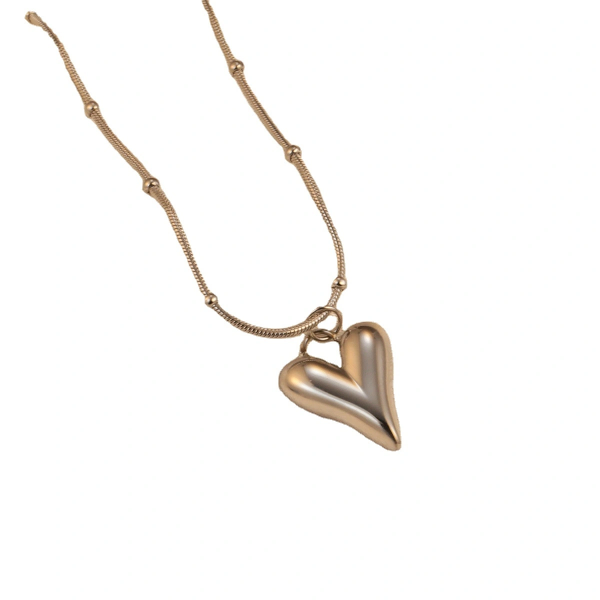 Stainless Steel Love Pendant Necklace Earrings Women's Retro Style 18k Stainless Steel Snake Chain Set1 1