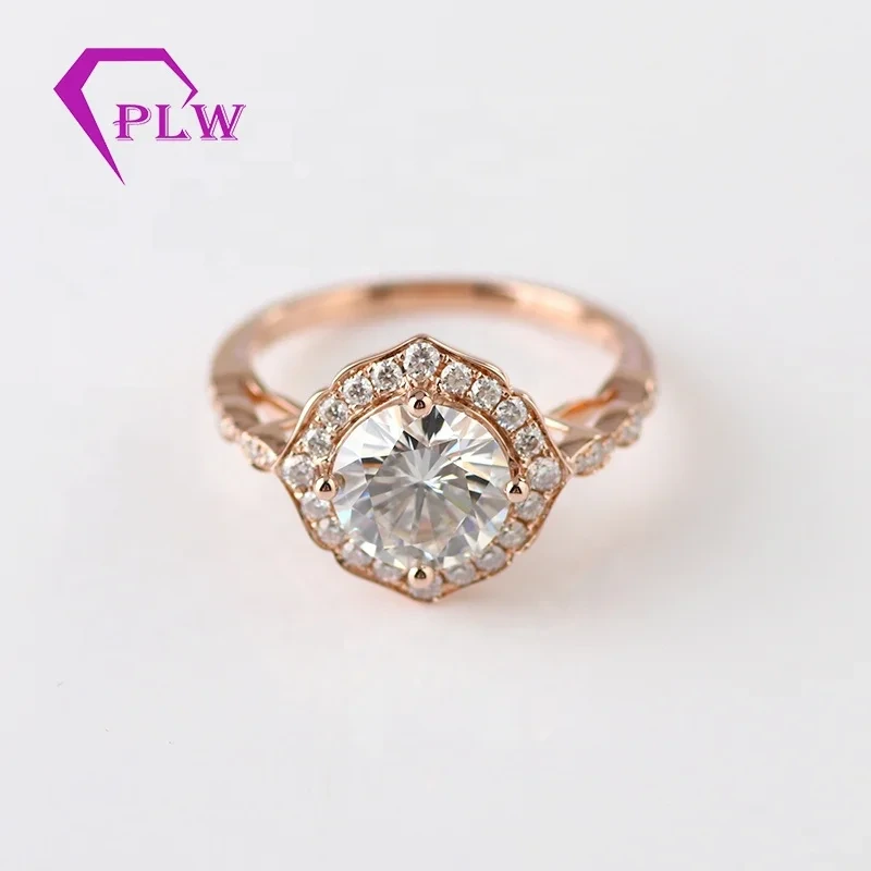 Wuzhou Provence 5 # 1.5ct Corpsel Réglage 14k rose Halo Moisanite Ring pour l'anniversaire 1