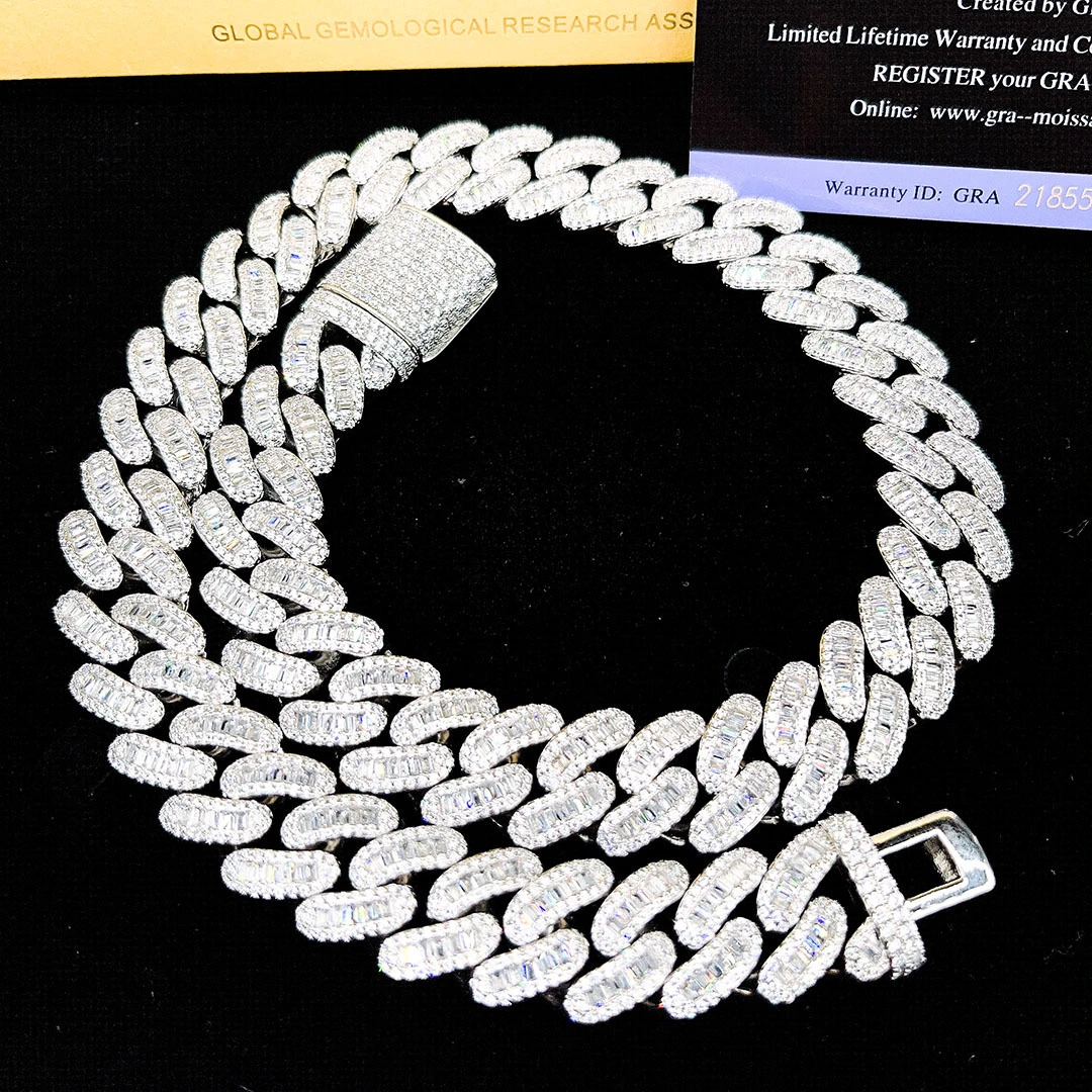 Fabrik benutzerdefinierte kubanische Verknüpfungskette 925 Silver Hip Hop Fine Miami Cuban Link Chain Moissanite Hip Hop Cuban Link Kette 1