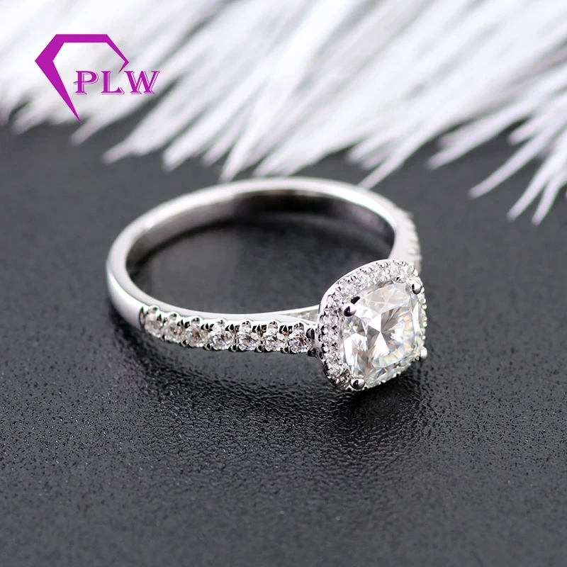 Made en Chine Provence Bijoux Cushion Moissanite Diamond One Halo Engagement Anneau 18K Or blanc 1