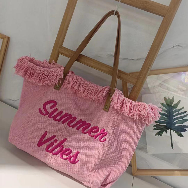 Wholesale New Handbag Simple Beach Travel Bag Ladies Canvas Single Shoulder Tote 1