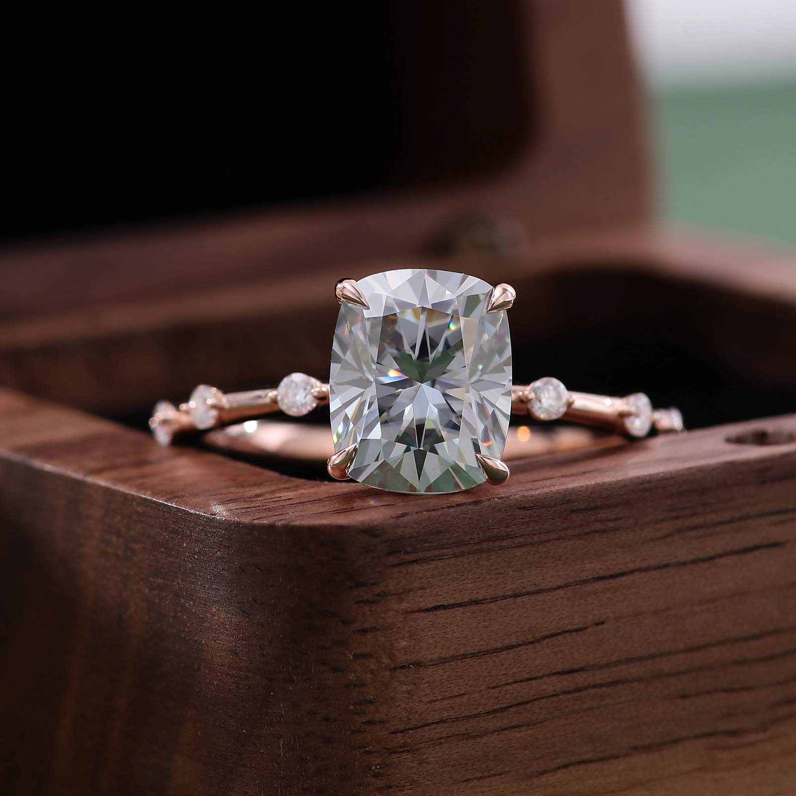 Provence Fine Jewelry 2.5ct Grey Elongated Cushion Moissanite Diamond Ring In 10k Rose Gold Wedding Ring 1