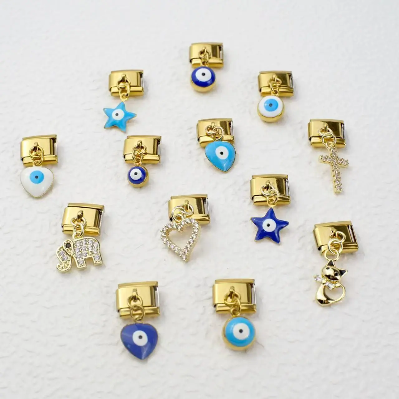 Diy Shiny Classic Golden Blue Eye Pendant 304 Stainless Steel Gold Plated Italian Charm Bracelet 9mm * 10mm Module 1