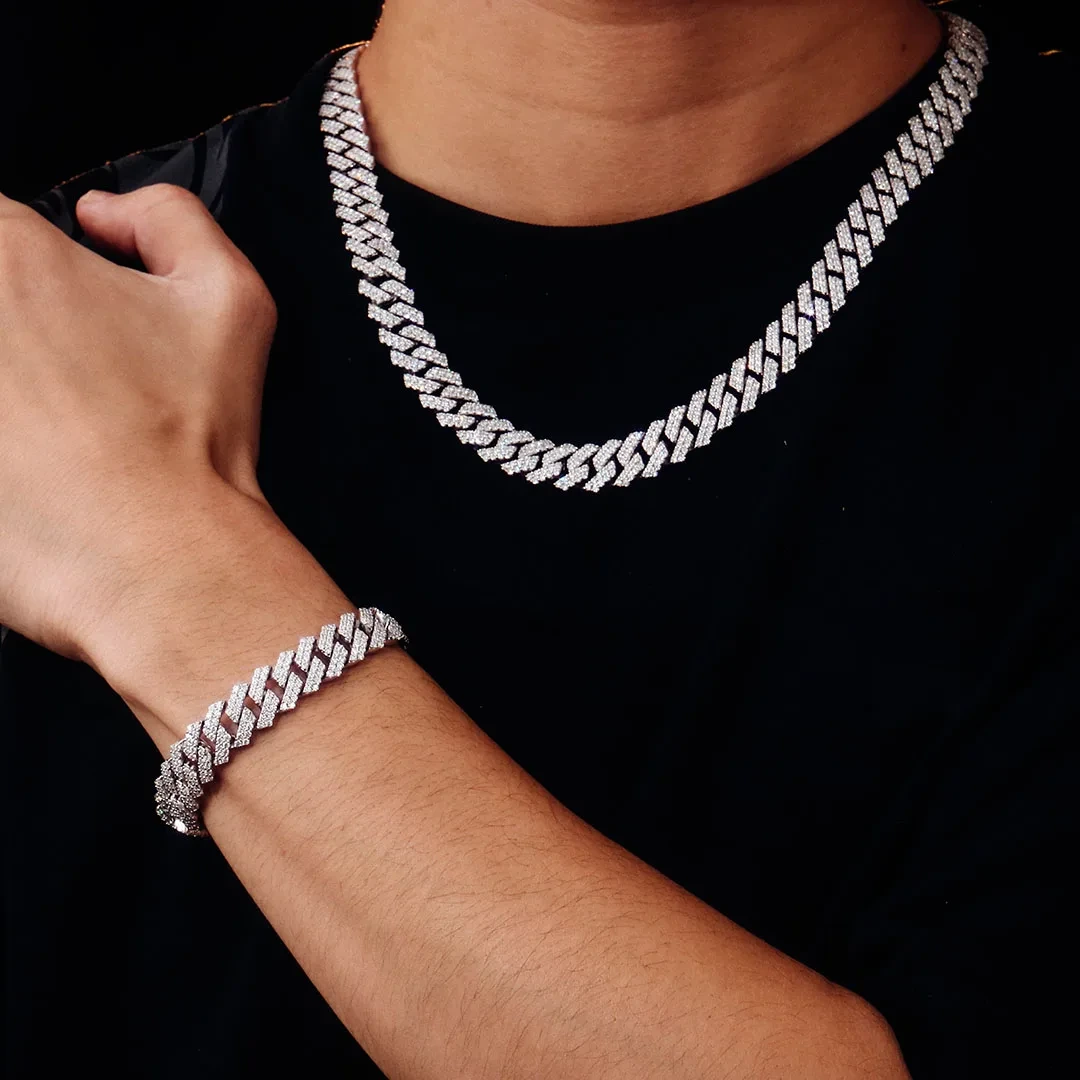 Hot Selling Pass Diamond Tester 12mm Moisanite Cuban Link Chain 925 Collier cubain bijoux Hip Hop Bracelet Cubain Miami pour hommes 1