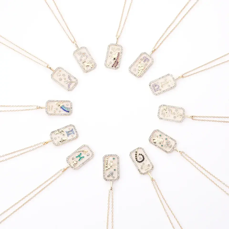 Filled Zodiac Necklace With Diamonds And 12 Zodiac Signs Colorful Birthstone Zircon Necklace 1
