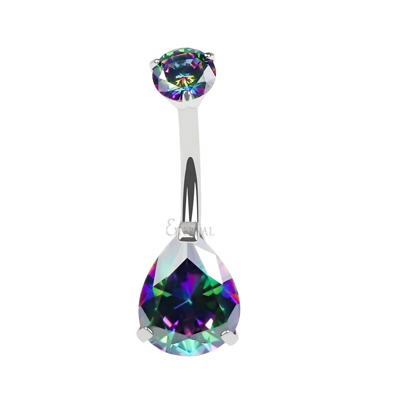 Eternal Metal Astm F136 Titanium Internally Threaded Double Cz Gem Belly Bar Navel Belly Ring 1