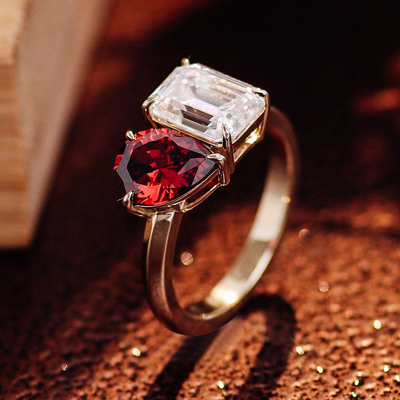 Pear Cut Ruby <000000> Emerald Cut Moissanite Et Moi Ring 18k Yellow Gold Loose Moissanite Ring Women Jewelry Ring 9
