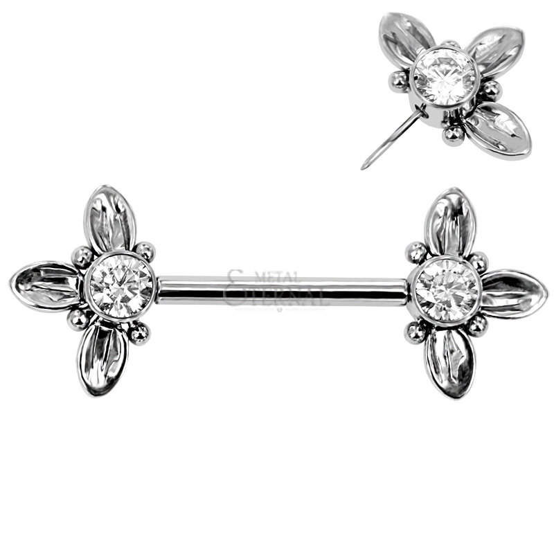 Eternal Metal Astm F136 Titanium Threadless Petal Cz Nipple Barbells Piercing Jewelry1 1