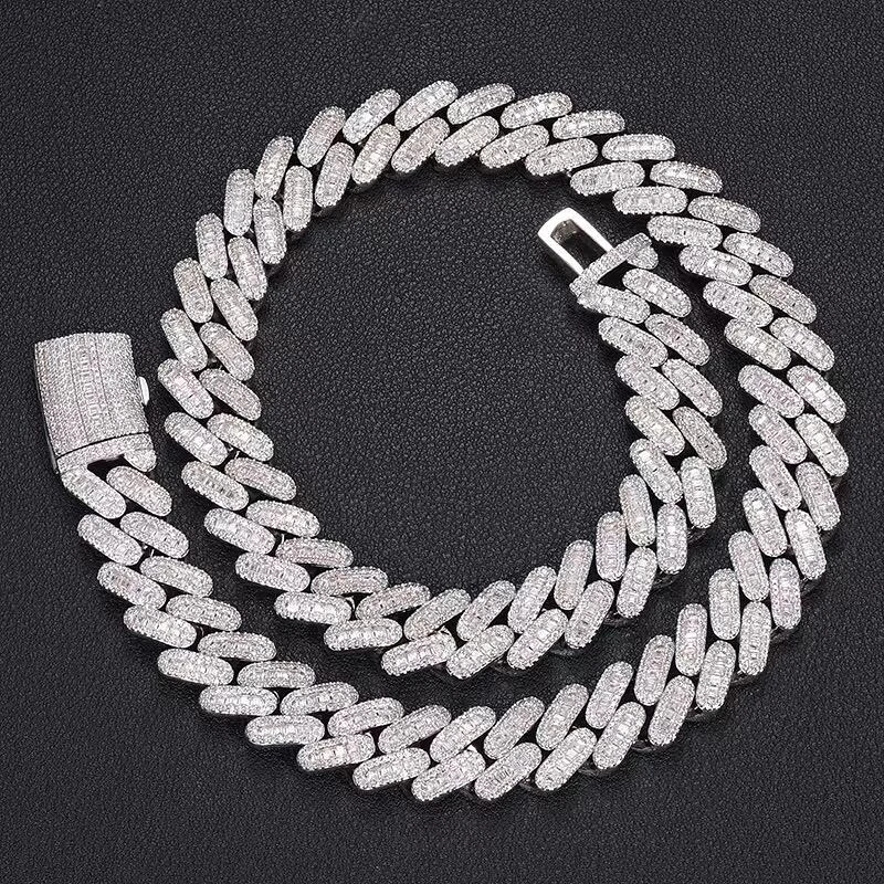 Joyas de hip hop helada de 10 mm Baguette Cadena cubana plateada 925 Lock de moissanite Collar cubano cadena de enlace cubano 1