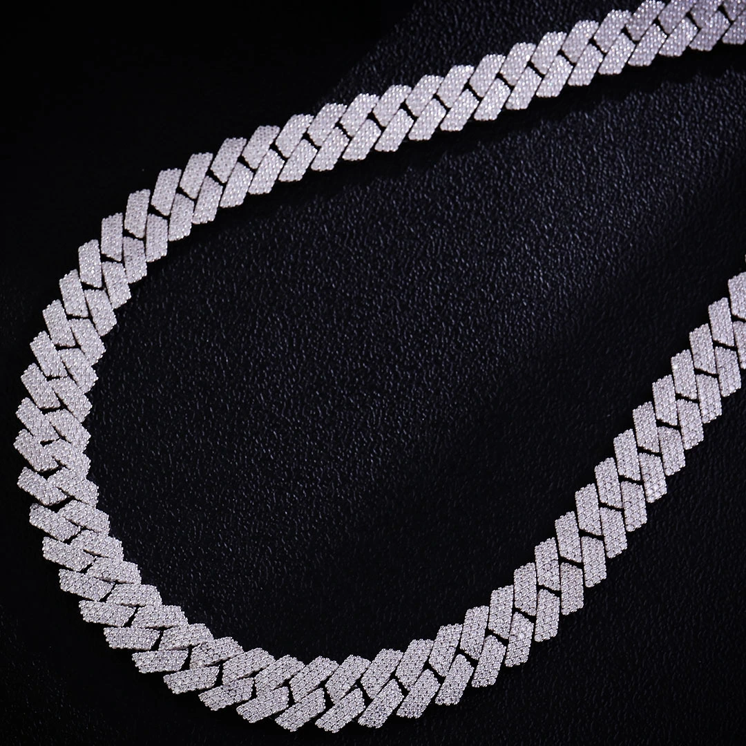 New Hot Sale Products 15mm 7-24inches Full Diamond Setting 3rows 925 Sterling Silver Moissanite Cuban Chain Necklace Bracelet 1