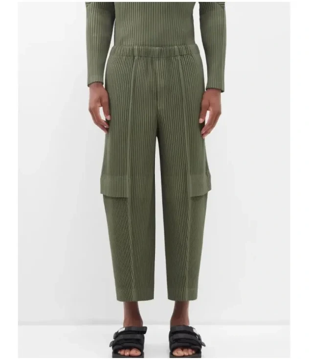 Plis Fabricant de vêtements Miyake plissé recadrée Cargo hommes pantalons hommes Baggy solide pantalon japonais Harajuku créateur de mode hommes bas pantalons de survêtement 1