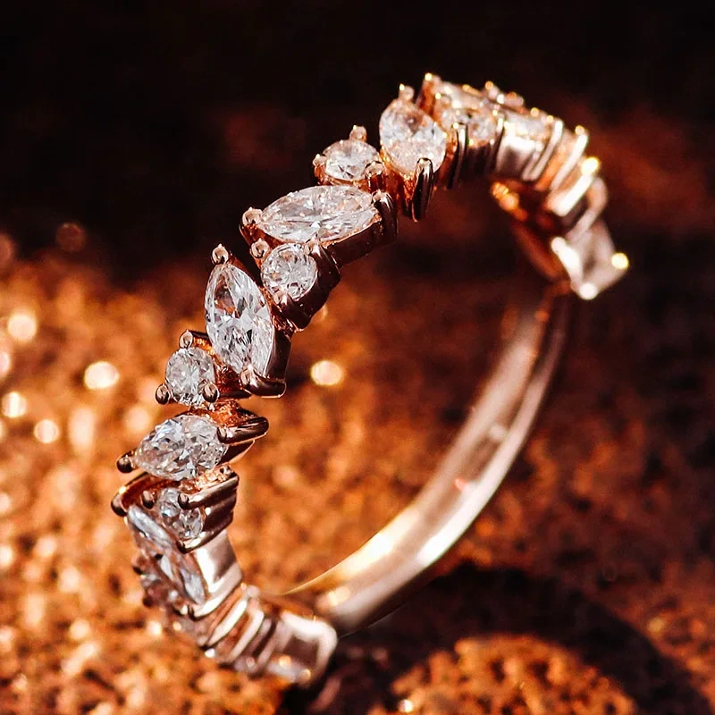 18K Rose Gold High Quality Def Color Moisanite Diamond Ring Band Women Jewelry Gift Simple Style 1