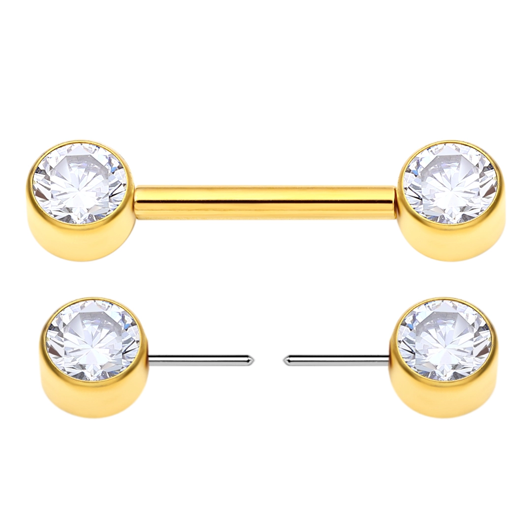 Eternal Metal Astm F136 Titanium Push In Threadless Ring Clear Cz Nipple Piercing Threadless Body Piercing Jewelry 1