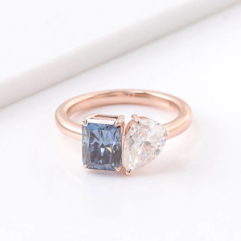Bague de pierres doubles style spécial Blue Radiant Cut & PEUR COUPE MISSANITE RING HAUTES DE BIJELRES FINES DE HAUTE QUALITÉ 1