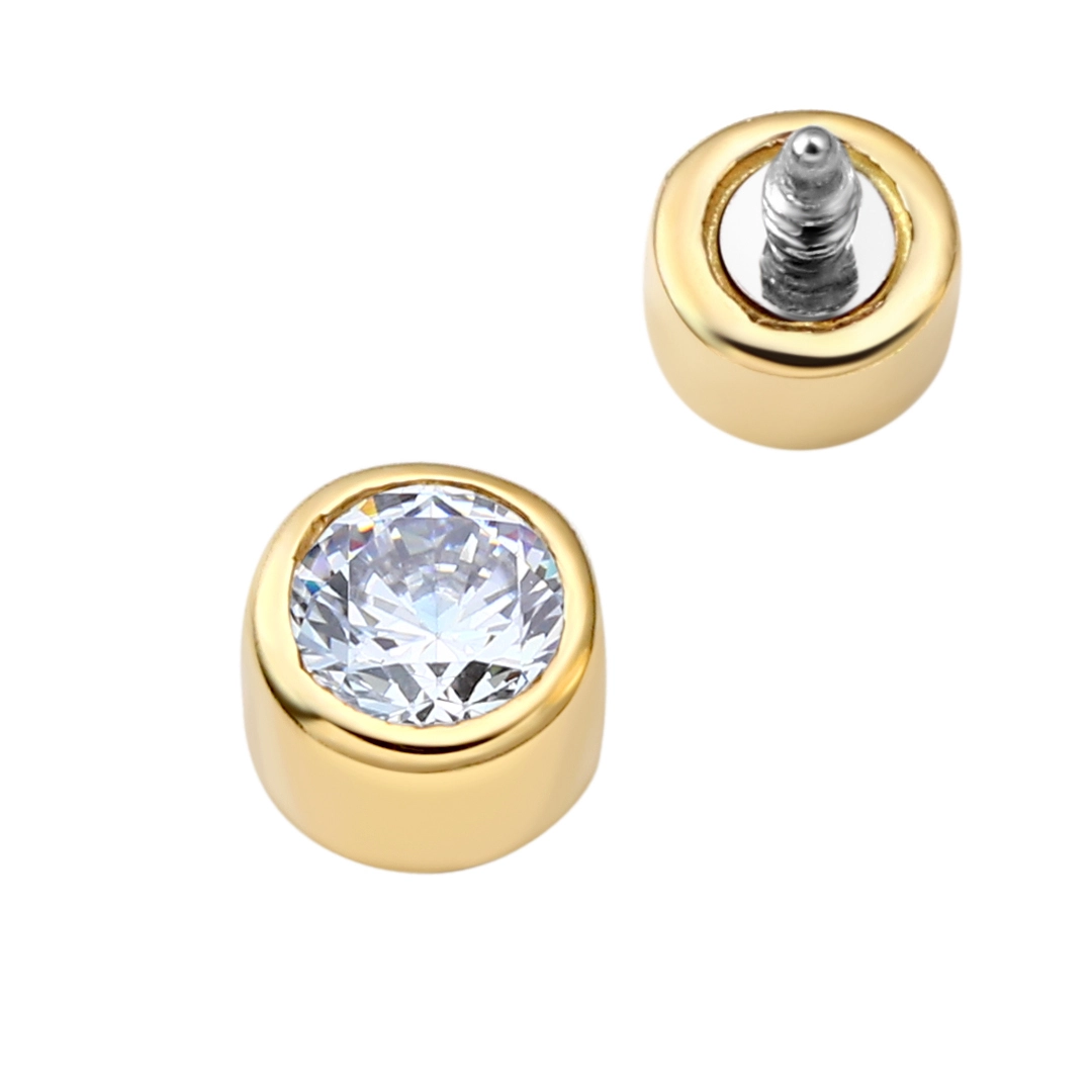 Eternal Metal 14k Solid Gold 5a Clear Cz Bezel Setting Earnose Piercing Navellabretjewelry Internally Threaded Ends Tops 1