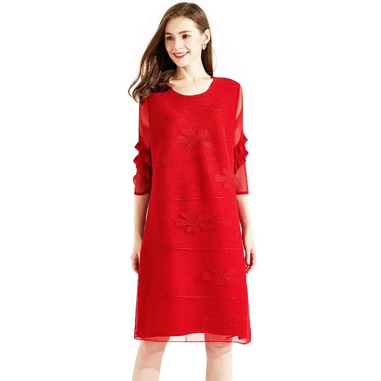 Pleats Clothing Manufacturer Spring Wear Half Sleeve Casual 100% Polyester Long Flowing Dress Maxi Dress 1