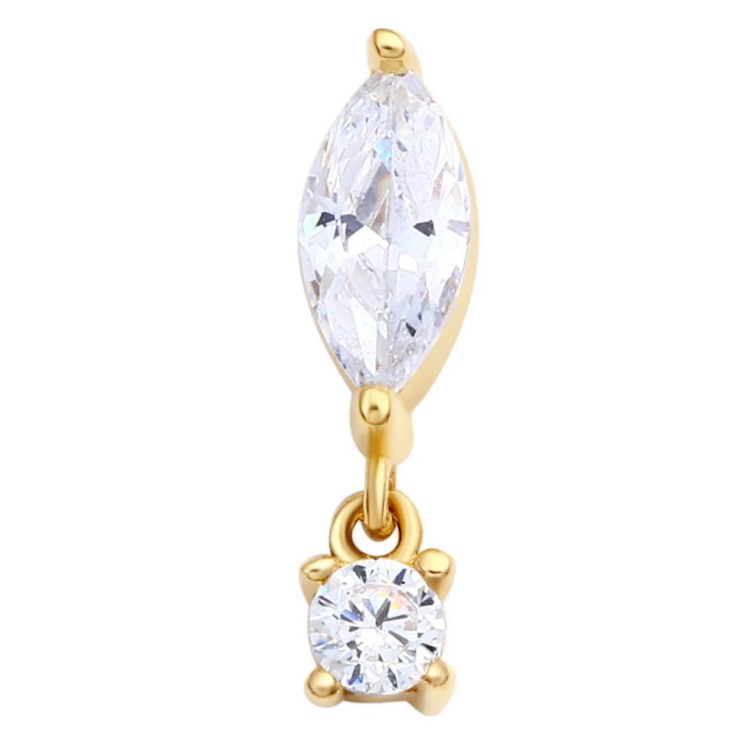 Eternal Metal 14k Solid Gold Marquise Cut Shaped Cz Dangled Ear&belly Piercing Helix Jewelry Internally Threaded Ends Tops 1