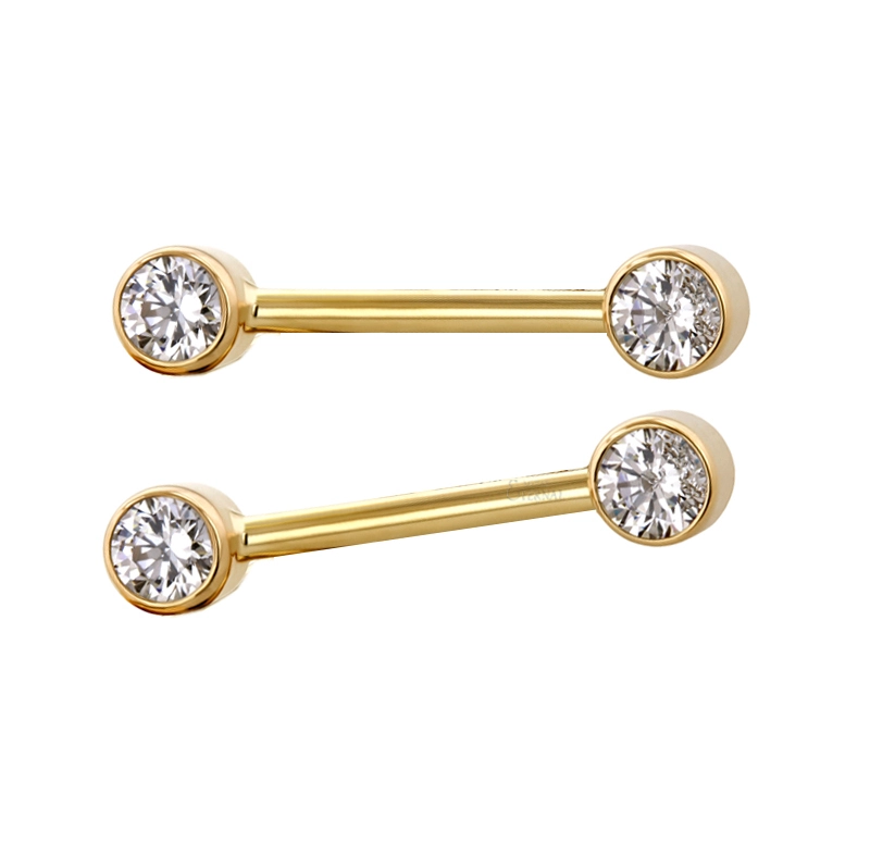 Piercings pour tétons en métal éternel ASTM F136 avec lunette en oxyde de zirconium, extrémités filetées internes, bijoux de corps en or PVD 14 g 1