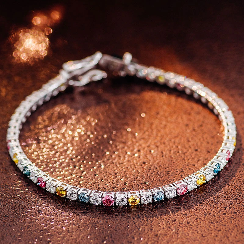 Bijoux fin 3 mm colorés VVS Round Bracelet Moisanite Tennis 10k Gold Party Bijoux Gift Chain 1